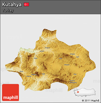 Physical 3D Map of Kutahya, single color outside