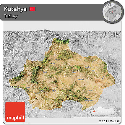 Satellite 3D Map of Kutahya, lighten, desaturated