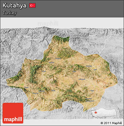 Satellite 3D Map of Kutahya, lighten, desaturated