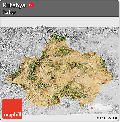 Satellite 3D Map of Kutahya, lighten, desaturated