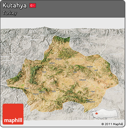 Satellite 3D Map of Kutahya, lighten, semi-desaturated