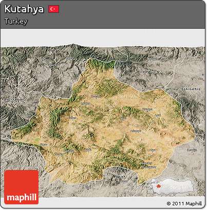 Satellite 3D Map of Kutahya, semi-desaturated