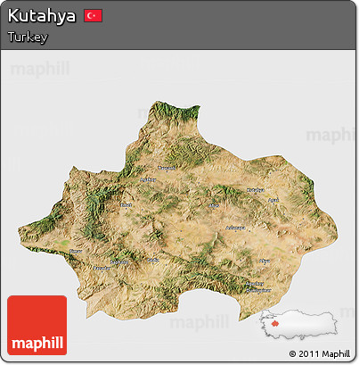 Satellite 3D Map of Kutahya, single color outside