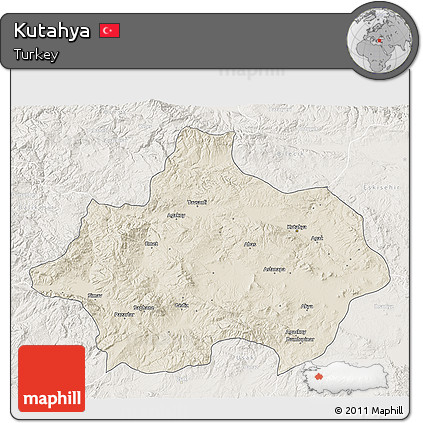 Shaded Relief 3D Map of Kutahya, lighten