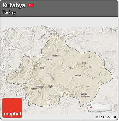 Shaded Relief 3D Map of Kutahya, lighten