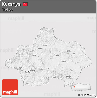 Silver Style 3D Map of Kutahya, single color outside