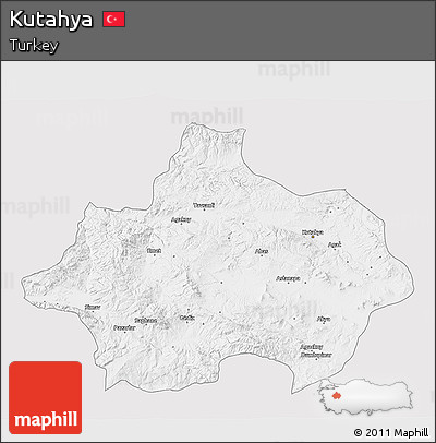 Silver Style 3D Map of Kutahya, single color outside