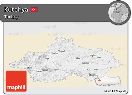 Classic Style Panoramic Map of Kutahya, single color outside