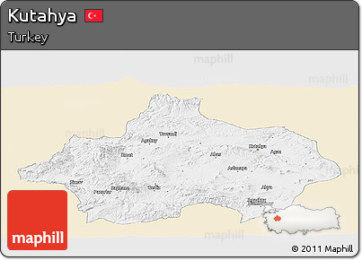 Classic Style Panoramic Map of Kutahya, single color outside