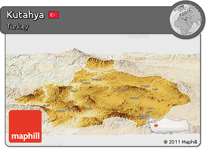 Physical Panoramic Map of Kutahya, lighten