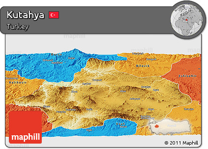 Physical Panoramic Map of Kutahya, political outside