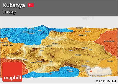 Physical Panoramic Map of Kutahya, political outside