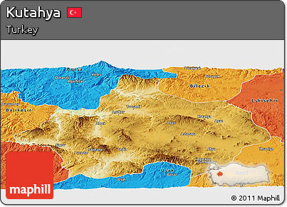 Physical Panoramic Map of Kutahya, political outside