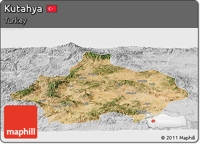 Satellite Panoramic Map of Kutahya, lighten, desaturated
