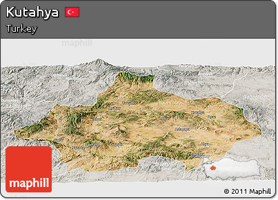 Satellite Panoramic Map of Kutahya, lighten, semi-desaturated