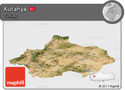 Satellite Panoramic Map of Kutahya, single color outside