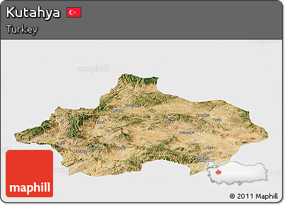 Satellite Panoramic Map of Kutahya, single color outside