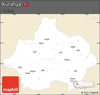 Classic Style Simple Map of Kutahya, single color outside