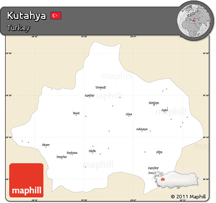 Classic Style Simple Map of Kutahya, single color outside
