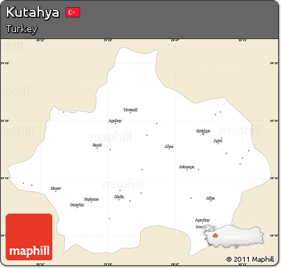 Classic Style Simple Map of Kutahya, single color outside
