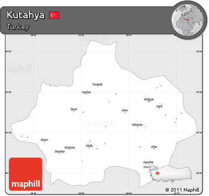 Silver Style Simple Map of Kutahya, single color outside