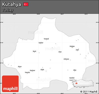 Silver Style Simple Map of Kutahya, single color outside