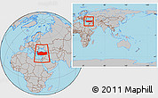 Gray Location Map of Turkey, within the entire continent