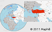 Gray Location Map of Turkey, highlighted continent