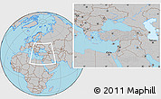 Gray Location Map of Turkey, hill shading inside
