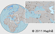 Gray Location Map of Turkey, hill shading outside