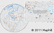 Gray Location Map of Turkey, lighten, desaturated