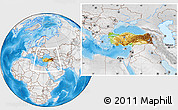 Physical Location Map of Turkey, lighten, desaturated, land only