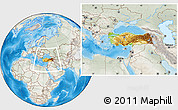 Physical Location Map of Turkey, lighten, semi-desaturated, land only