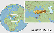 Physical Location Map of Turkey, savanna style outside