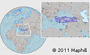 Political Location Map of Turkey, gray outside, hill shading