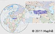 Political Location Map of Turkey, lighten, semi-desaturated