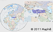 Political Location Map of Turkey, lighten, semi-desaturated