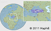 Political Location Map of Turkey, savanna style outside, hill shading