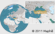 Satellite Location Map of Turkey, lighten, desaturated, land only