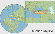 Satellite Location Map of Turkey, savanna style outside