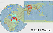 Savanna Style Location Map of Turkey, within the entire continent, hill shading