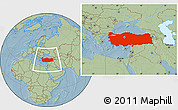 Savanna Style Location Map of Turkey, hill shading