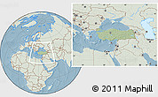 Savanna Style Location Map of Turkey, lighten, land only, hill shading