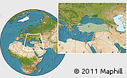 Savanna Style Location Map of Turkey, satellite outside, hill shading