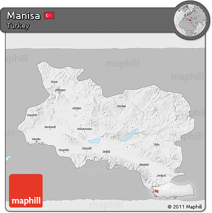 Gray 3D Map of Manisa, single color outside