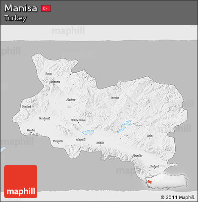 Gray 3D Map of Manisa, single color outside