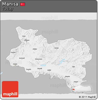 Gray 3D Map of Manisa, single color outside