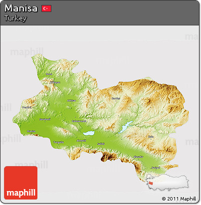 Physical 3D Map of Manisa, cropped outside