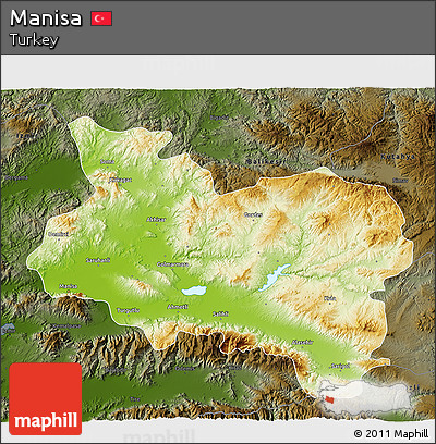 Physical 3D Map of Manisa, darken