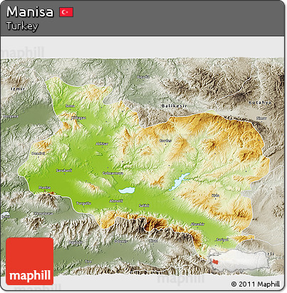 Physical 3D Map of Manisa, semi-desaturated
